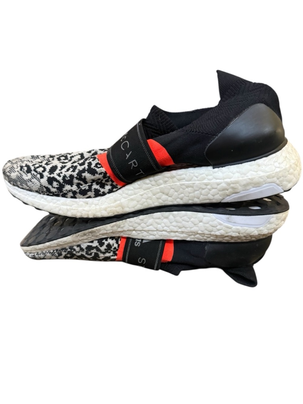 Stella McCartney X Adidas Black & Orange Leopard Knit Slip-On Sneakers - Picture 6 of 10